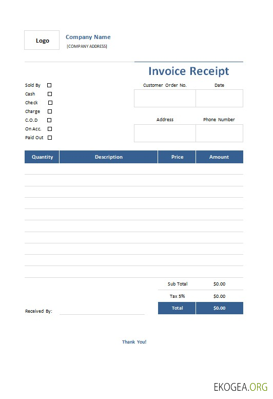 Modèle de reçu de facture gratuit